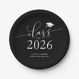 Black Class of 2025 Graduation Party Paper Plate