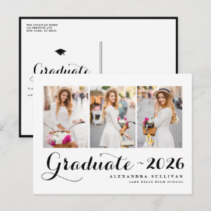 Black Class of 2026 Photo Collage Graduation Announcement Postcard