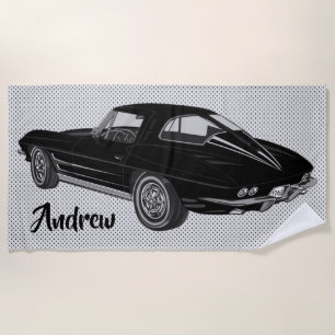 Black Classic Corvette Design Beach Towel