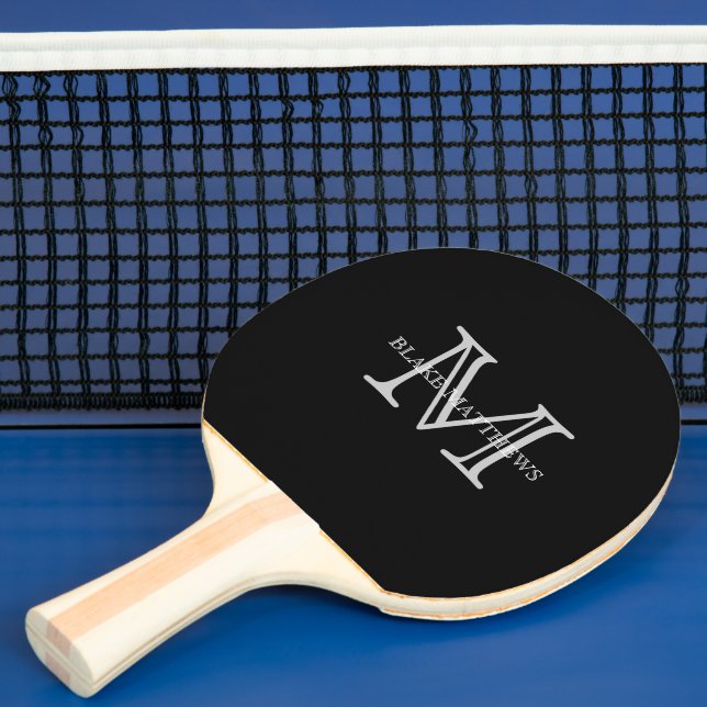 Black Classic Custom Monogram & Name Ping Pong Paddle (Insitu)
