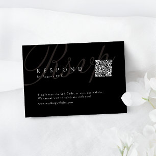 Black Classic Elegant Calligraphy Wedding QR code  RSVP Card