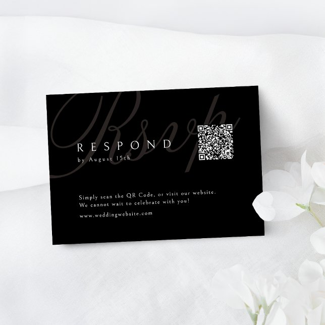 Black Classic Elegant Calligraphy Wedding QR code  RSVP Card (Black Classic Elegant Calligraphy Wedding QR code RSVP Card)