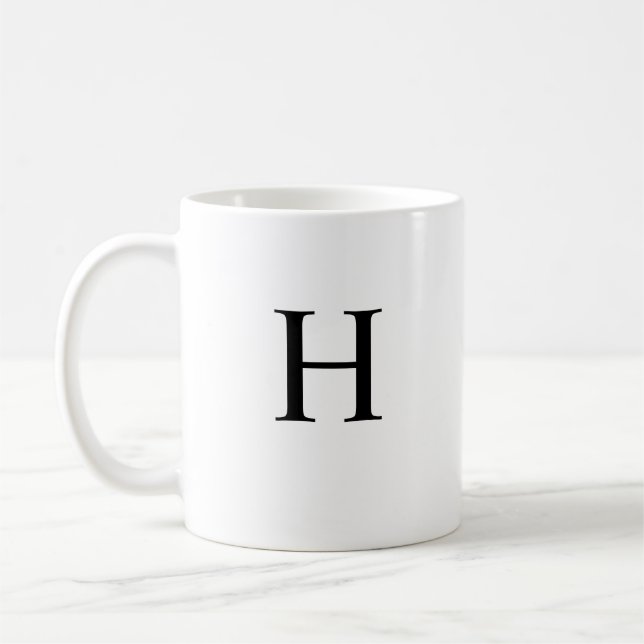 Black Classic Elegant Monogram Coffee Mug (Left)