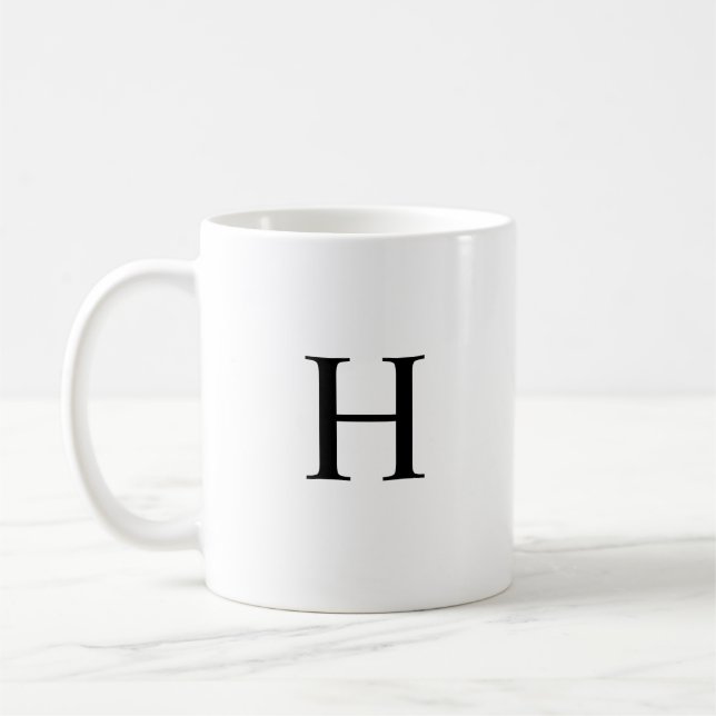 Black Classic Elegant Monogram Coffee Mug (Left)