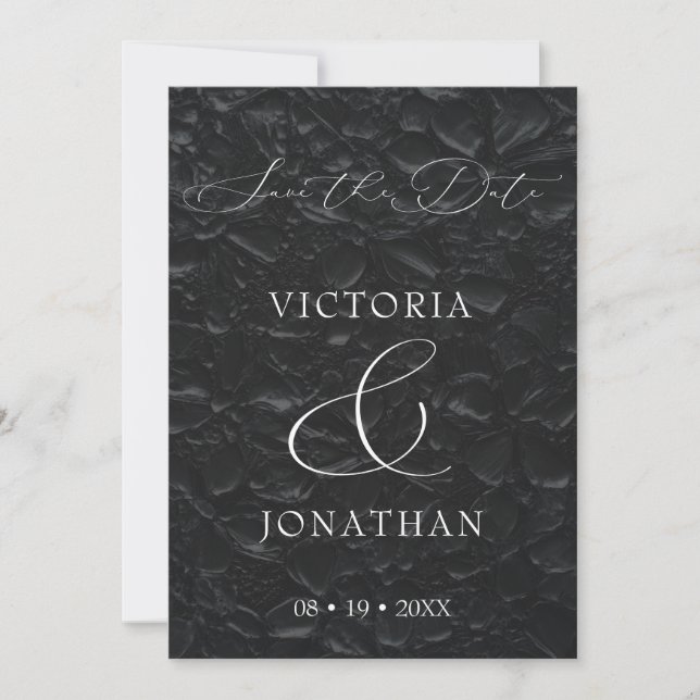 Black Classic Elegant Script Photo Save The Date (Front)