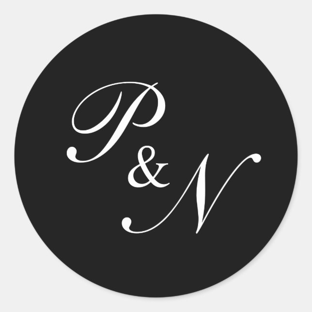 Black Classic Elegant Wedding Round Sticker (Front)