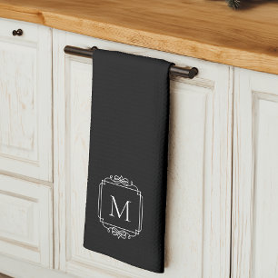 Black   Classic Frame Monogram Tea Towel