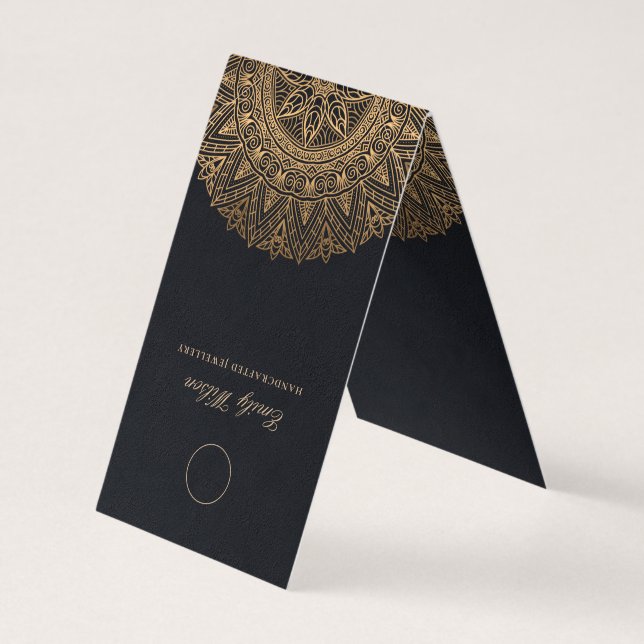 Black Classic Gold Ornate Mandala Jewellery Displa Business Card (Back)