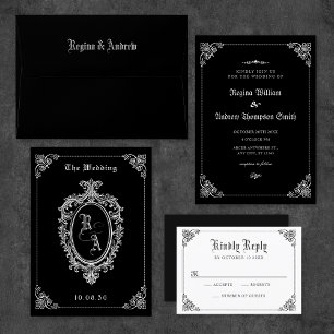 Black Classic gothic wedding  invitation