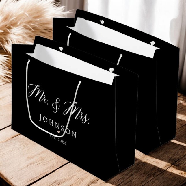 Black Classic Mr and Mrs Newlyweds Large Gift Bag (Creator Uploaded)