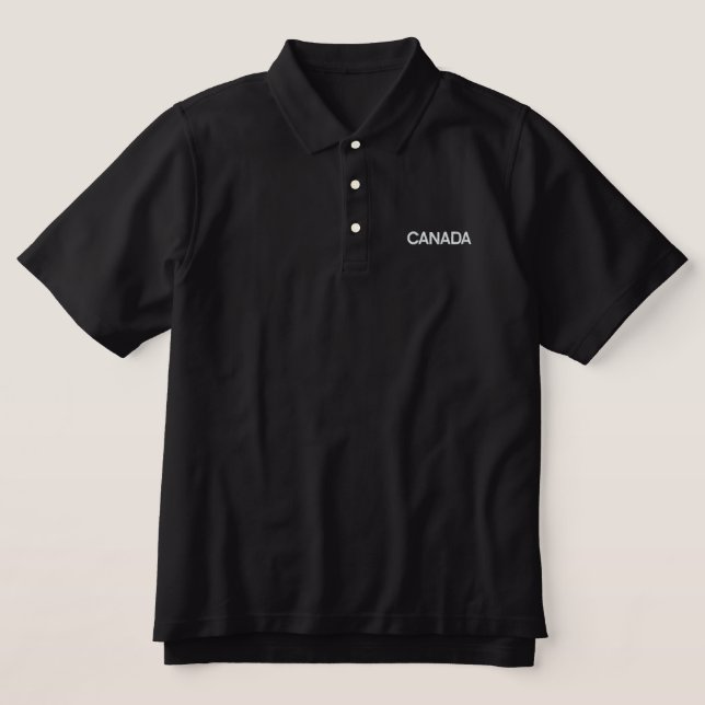 Black Classic Polo Shirt Embroidered white CANADA (Design Front)