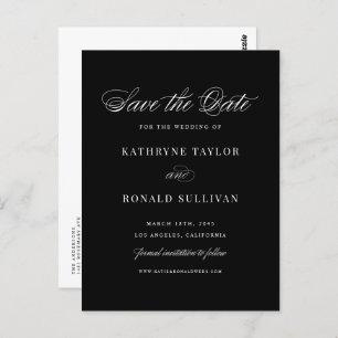 Black Classic Script Typography Save the Date Postcard