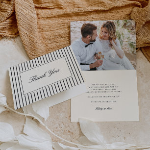 Black Classic Script Wedding Photo Thank You Card