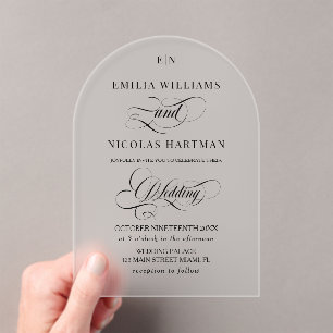 Black Classic Simple Calligraphy Wedding Acrylic Invitations