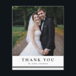 Black Classic Typography Wedding Thank You Card<br><div class="desc">Send thanks to family and friends for attending your special day with this customisable stationery thank you card. It features classic typography and stripes accent. Personalise by adding your wedding photos and details. This elegant wedding thank you card is available in other cardstock.</div>
