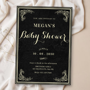 Black classic vintage elegant baby shower  invitation