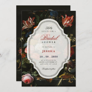 Black classic vintage floral bouquet bridal shower invitation