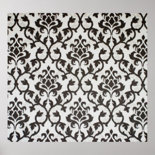 Black classical damask wallpaper pattern poster