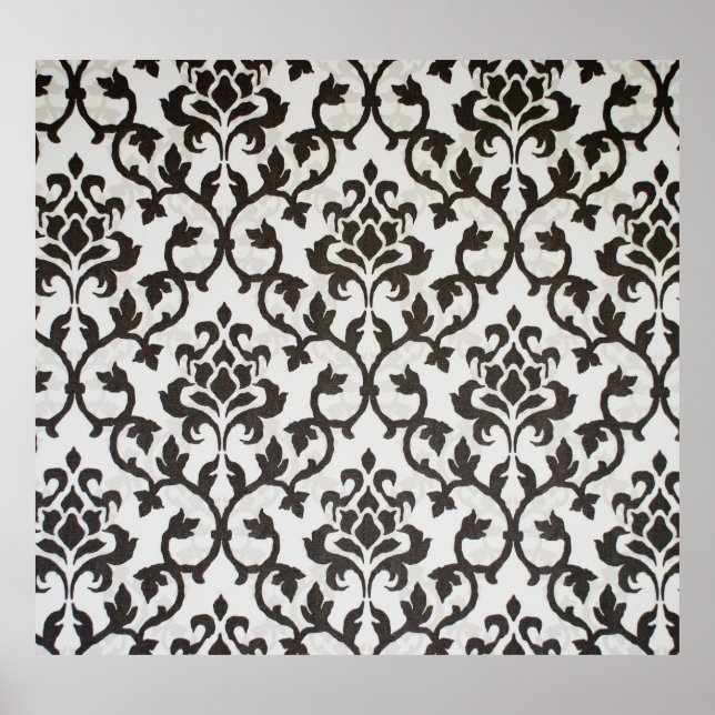Black classical damask wallpaper pattern poster (Front)