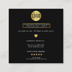 Black Classy and Elegant golden thank you Square Business Card