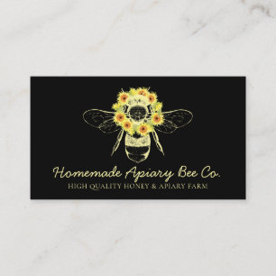 Black Classy Sunflower Floral Apiary Honey Bee Business Card