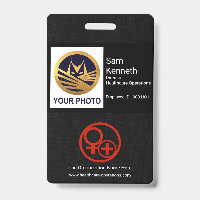 Black Cloth Texture Photo Template Healthcare ID Badge (Front)