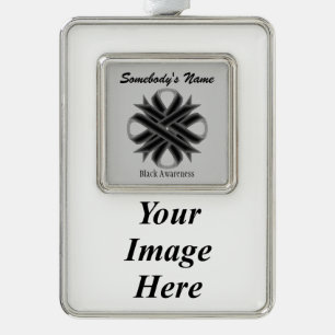 Black Clover Ribbon Tmpl (V-I) by Kenneth Yoncich Silver Plated Framed Ornament