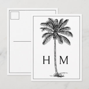 Black Coastal Palmetto Palm Monogram Postcard