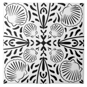 Black Coastal Sheashell Coral Modern Bathroom Tile