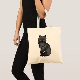 Black Coat Colour Persian Cat Cartoon Illustration Tote Bag