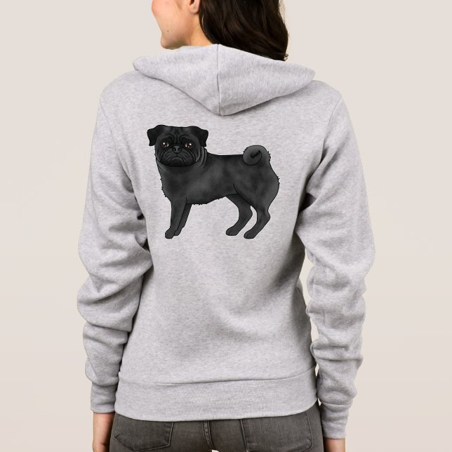 Black Coat Colour Pug Mops Dog Breed Illustration Hoodie (Back)