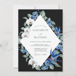 Black Cobalt Tropical Eucalyptus Wedding Invitation