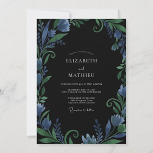 Black Cobalt Vine Wedding Invitation