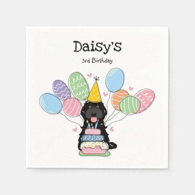 Black Cockapoo Cavapoo Birthday Party Paper Napkin (Front)