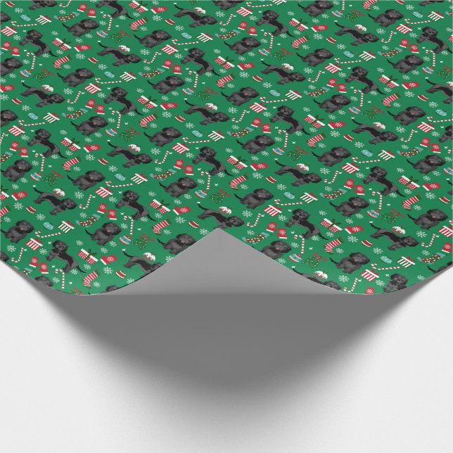 Black Cockapoo christmas dog Wrapping Paper (Corner)