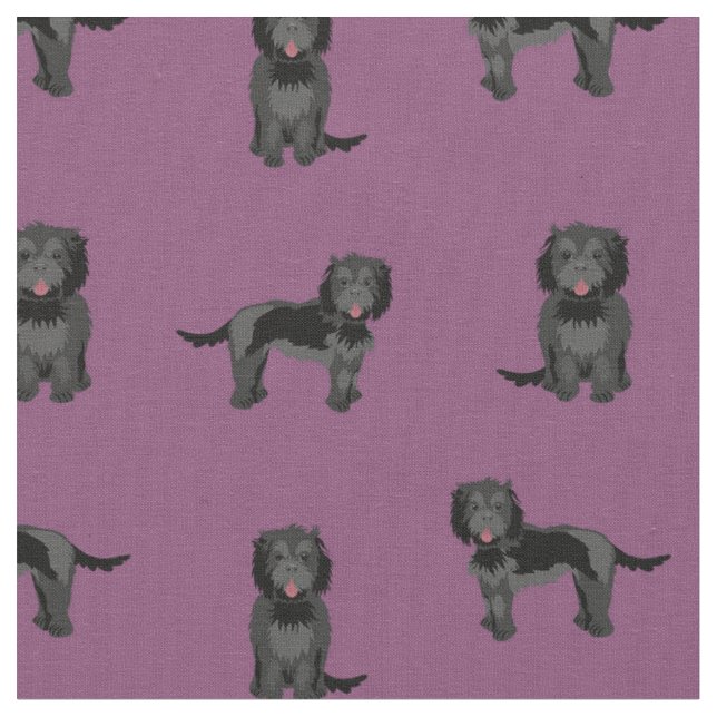 Black cockapoo dog dark purple fabric (Close Up)
