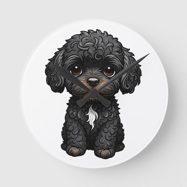 Black Cockapoo Round Clock (Front)