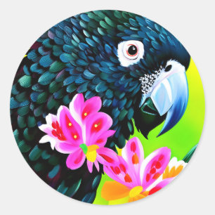 Black cockatoo with a flower classic round sticker