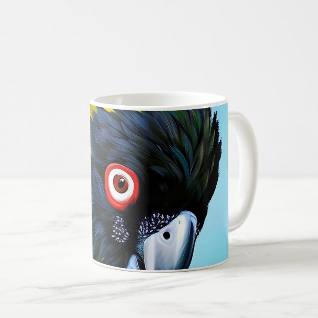 Black cockatoo with yellow feathers  coffee mug (Front Right)
