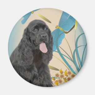 Black Cocker Spaniel and Dragonflies Magnet