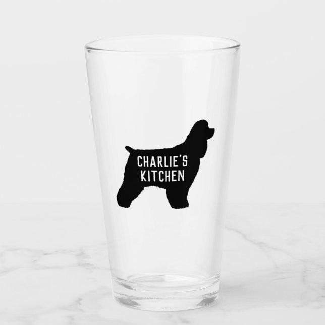 Black Cocker Spaniel Dog Silhouette Personalised Glass (Front)
