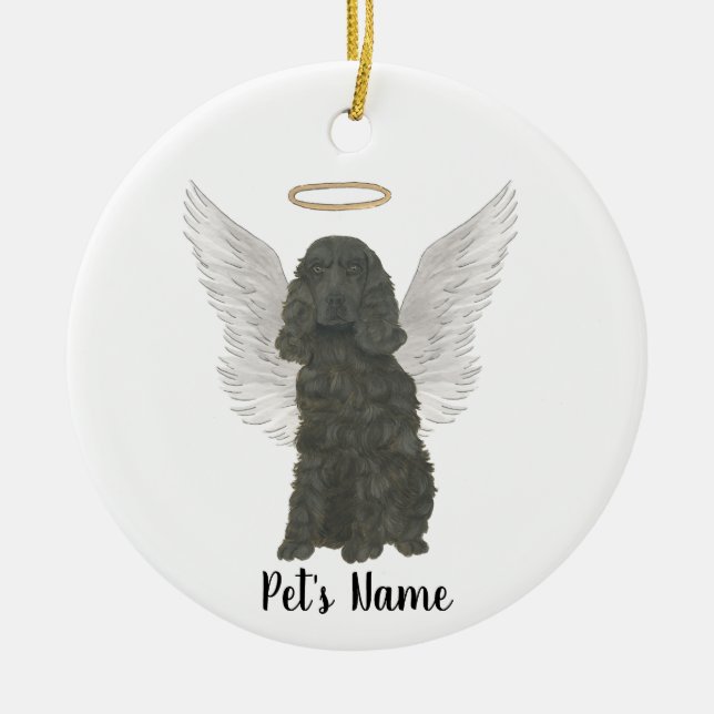 Black Cocker Spaniel Dog Sympathy Memorial Ceramic Tree Decoration (Front)