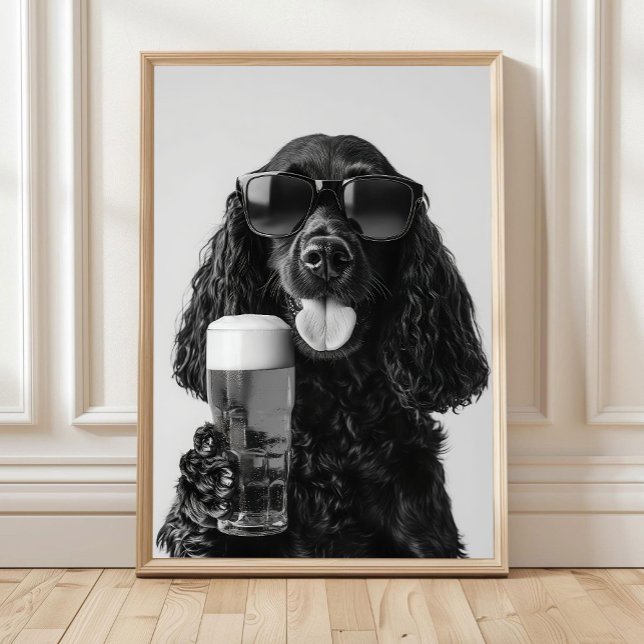 Black Cocker Spaniel Drinking Beer Wall Art, Black Poster (Creator Uploaded)