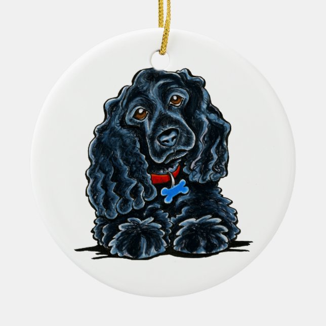 Black Cocker Spaniel Fitz Ceramic Tree Decoration (Front)