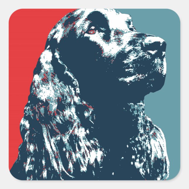 Black Cocker Spaniel Hope Dog Pop Art Square Sticker (Front)