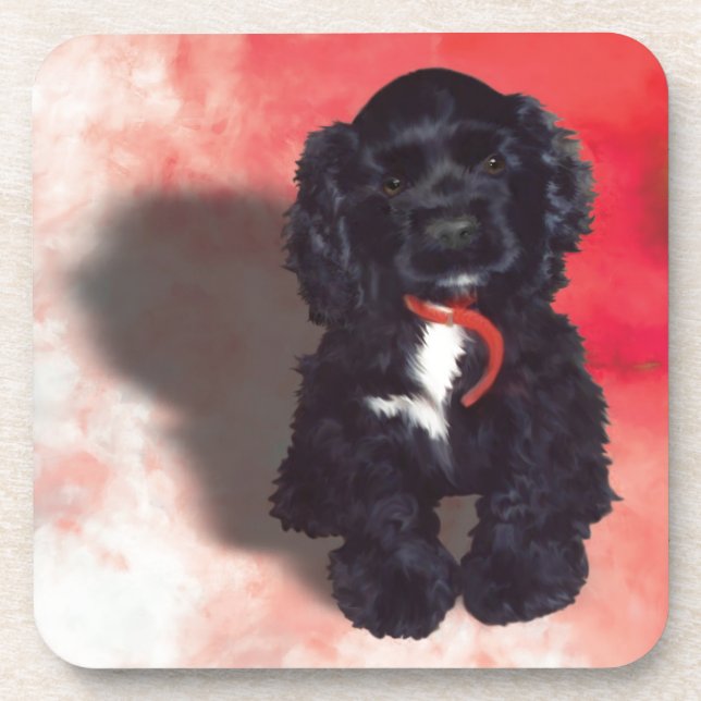 Black Cocker Spaniel Puppy - Abby Coaster (Front)