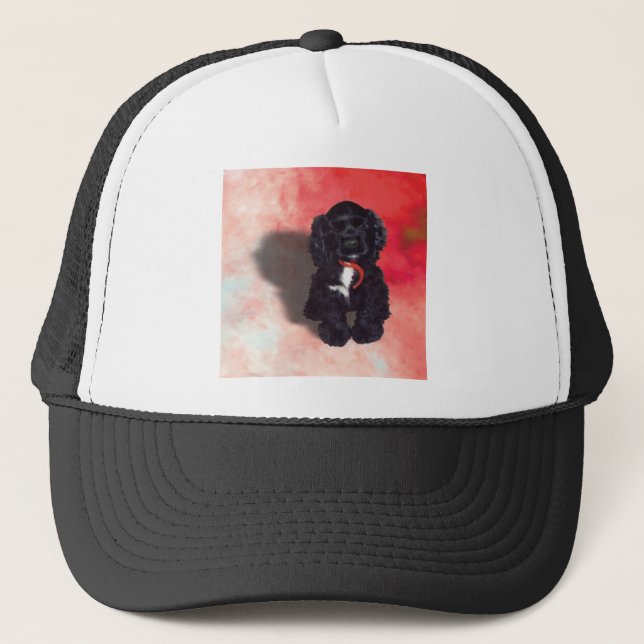 Black Cocker Spaniel Puppy - Abby Trucker Hat (Front)
