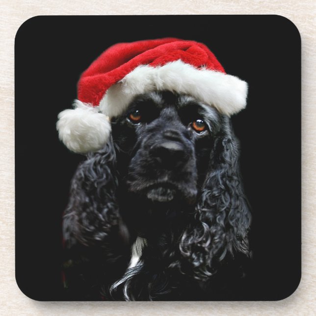 Black cocker spaniel Santa Coaster (Front)