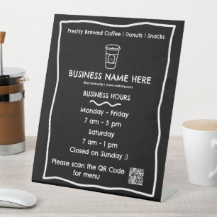 Black Coffee Cup Café Opening Hours QR Code Pedestal Sign