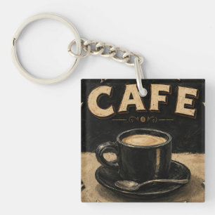 Black Coffee Minimalist Vintage Coffee Lover Key Ring